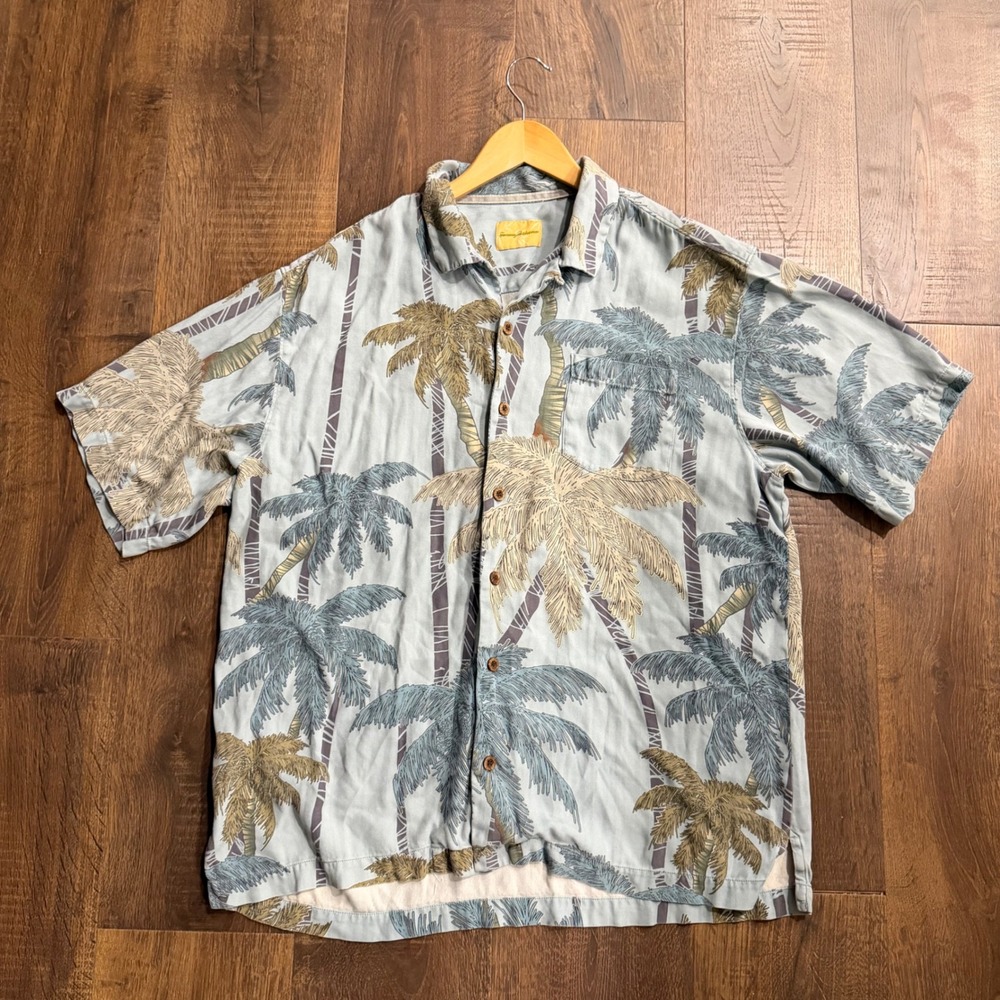 Tommy Bahama 100% Silk Palm Tree Hawaiian Camp Surf Shirt Men's Large Coastal
